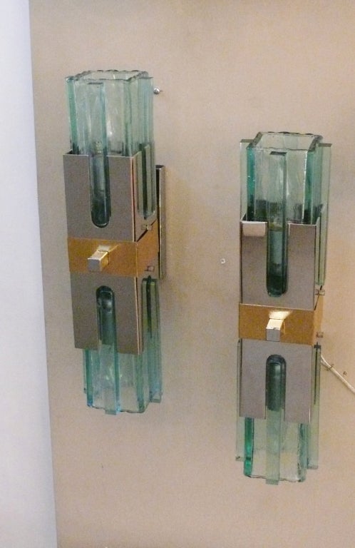 Italian Green Glass Sconces In Excellent Condition In Beverly Hills, CA