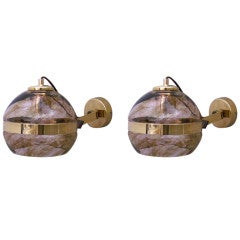 Italian Articulating Glass and Brass Globe Sconces