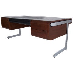 Used Cantilevered Walnut and Chrome Desk by Glenn of California