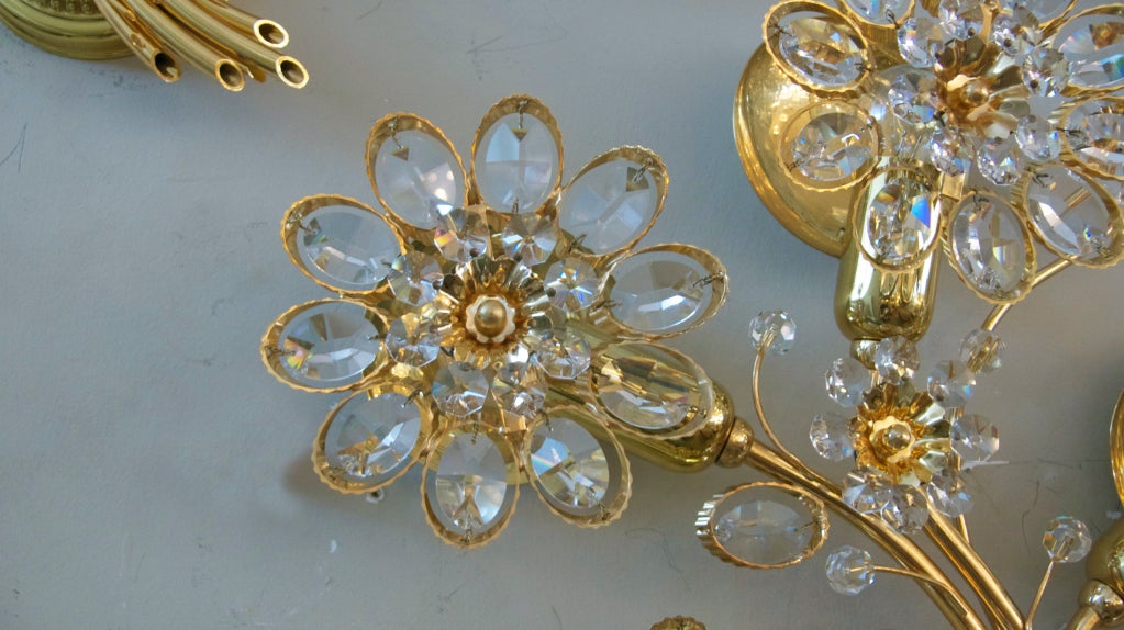 Palwa Floral Crystal Sconces In Excellent Condition In Beverly Hills, CA