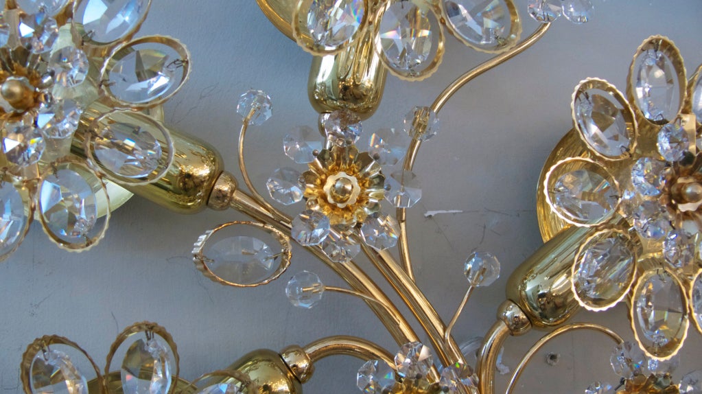 20th Century Palwa Floral Crystal Sconces