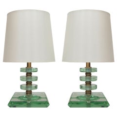 Petite Italian Glass Stacked Lamps with Ashtrays