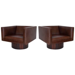 Leather Cube Swivel Chairs by Harvey Probber