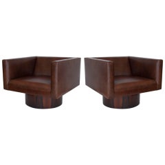 Leather Cube Swivel Chairs by Harvey Probber