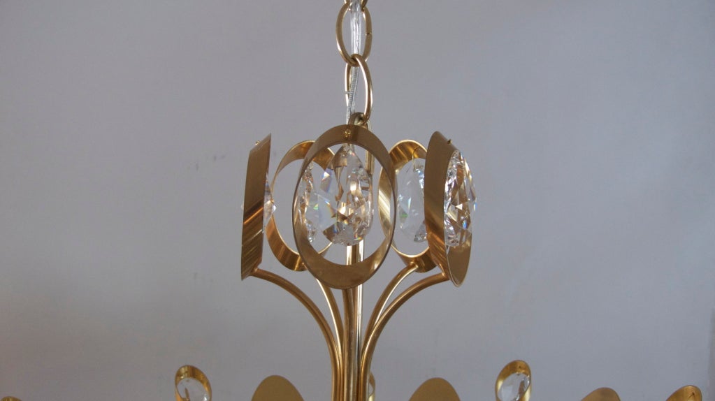 Italian Crystal and Brass Dome Light In Excellent Condition In Beverly Hills, CA