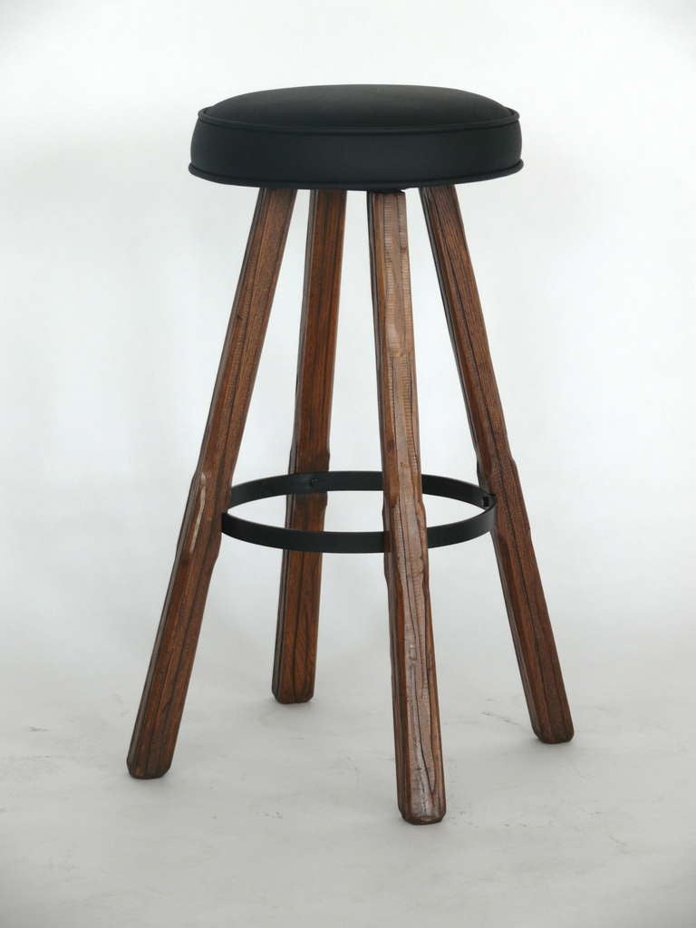 Oak and Leather Swivel Barstools by Brandt Ranch