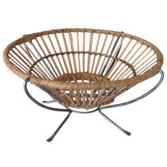 French Wicker and Iron Catch All Basket
