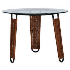 French Iron and Woven Wicker Tripod Table