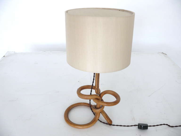French Petite Leather Lamp by Jacques Adnet