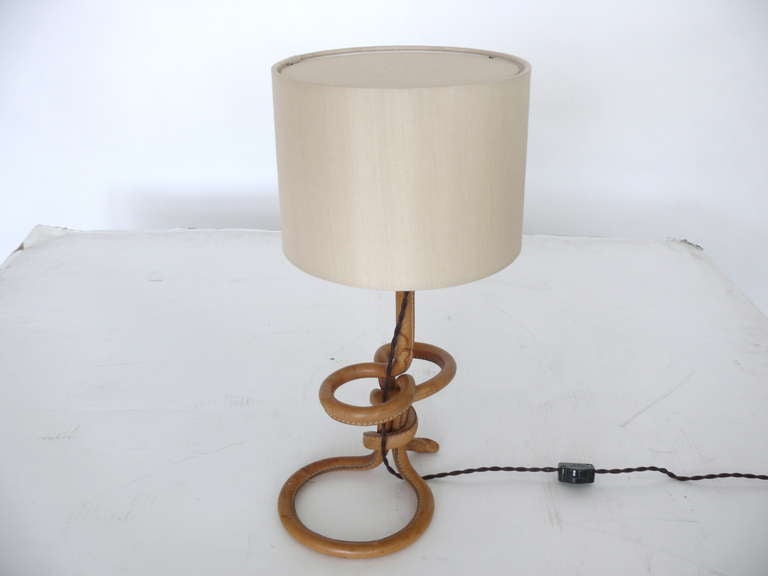 Petite Leather Lamp by Jacques Adnet In Excellent Condition In Beverly Hills, CA