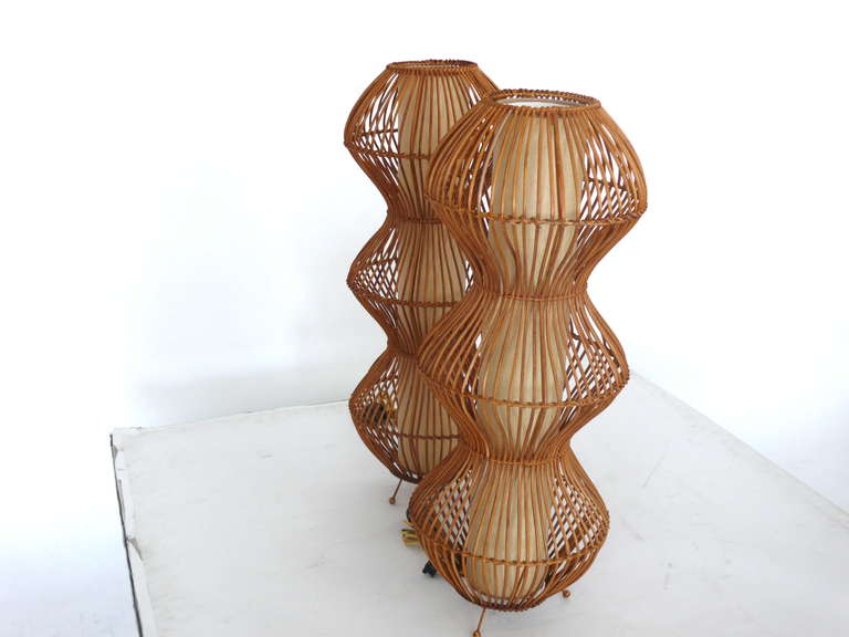 Mid-20th Century Rattan Table Lamps