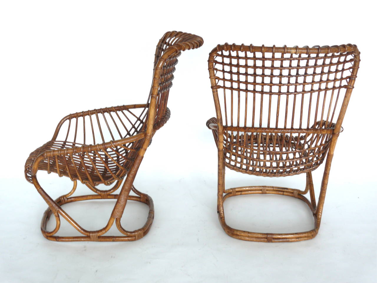 Mid-20th Century Set of French Bamboo and Rattan Armchairs with Table