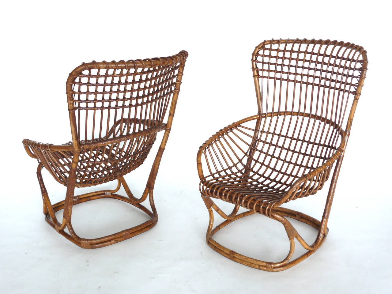 Set of French Bamboo and Rattan Armchairs with Table In Excellent Condition In Beverly Hills, CA