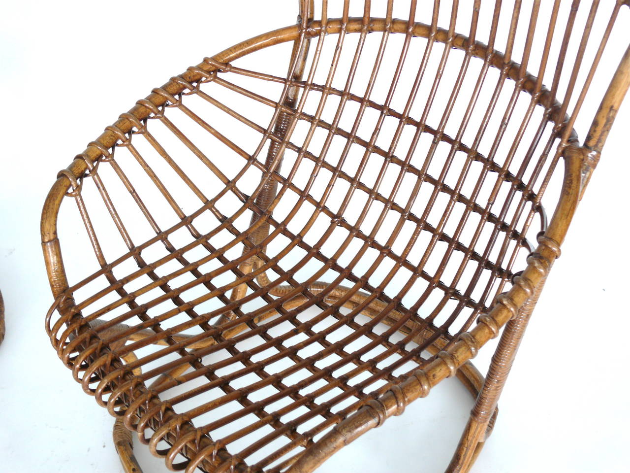Set of French Bamboo and Rattan Armchairs with Table 2