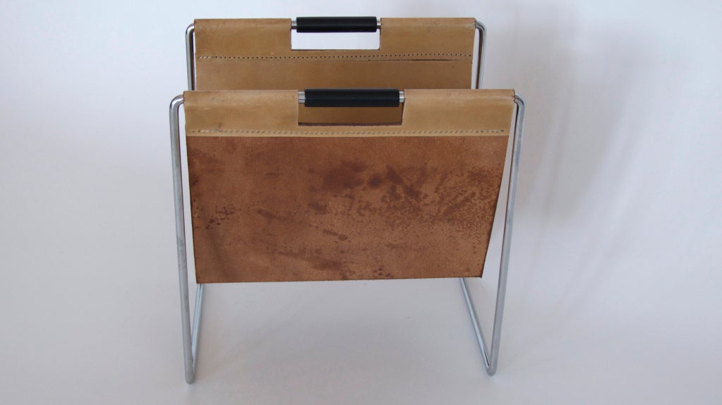 French Leather and Chrome Magazine Rack
