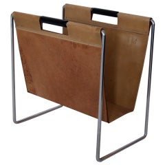 French Leather and Chrome Magazine Rack