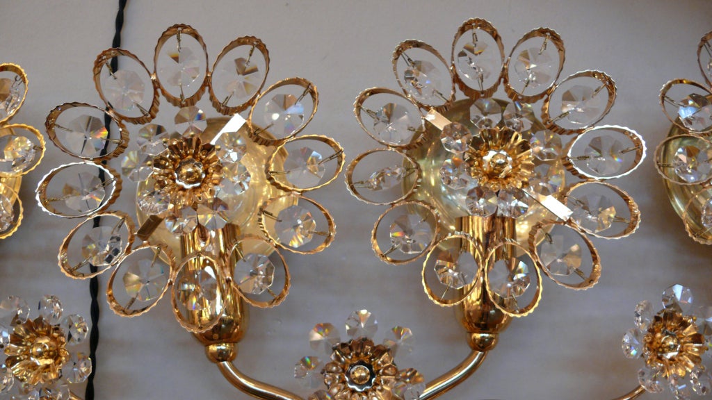 20th Century Large Palwa Floral Crystal Sconce