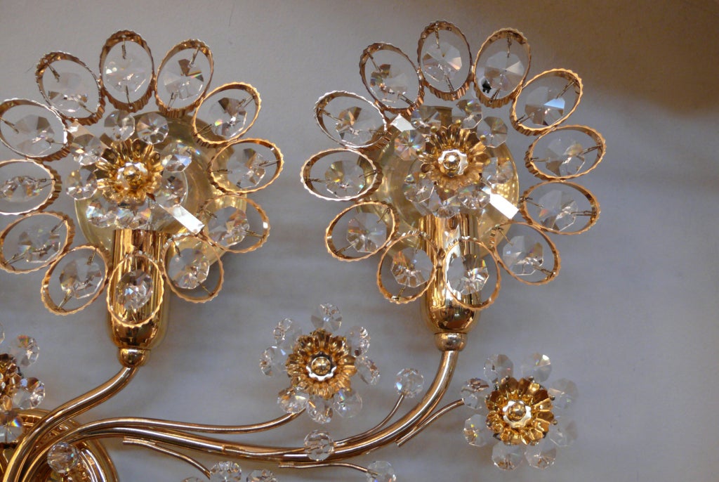 Brass Large Palwa Floral Crystal Sconce
