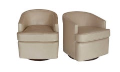Milo Baughman Style Leather Swivel Chairs