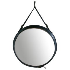 Jacques Adnet Leather Mirror