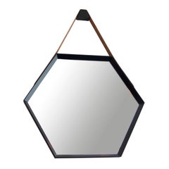 Beverly Oak and Leather Hexagon Mirror by Orange Los Angeles 