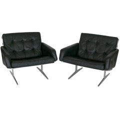 Paul Leidersdorff Black Leather Lounge Chairs