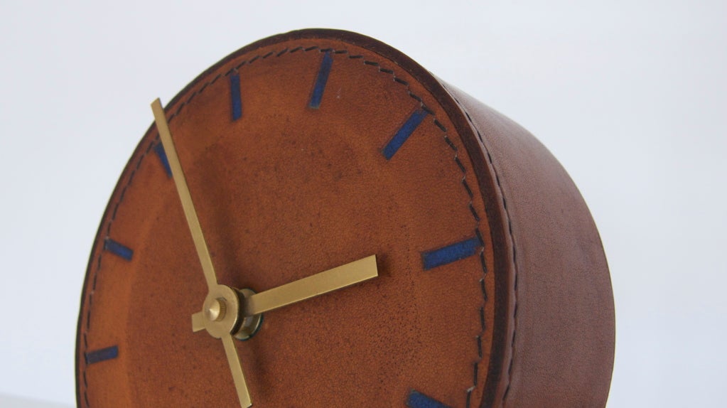 20th Century Carl Aubock Leather Clock