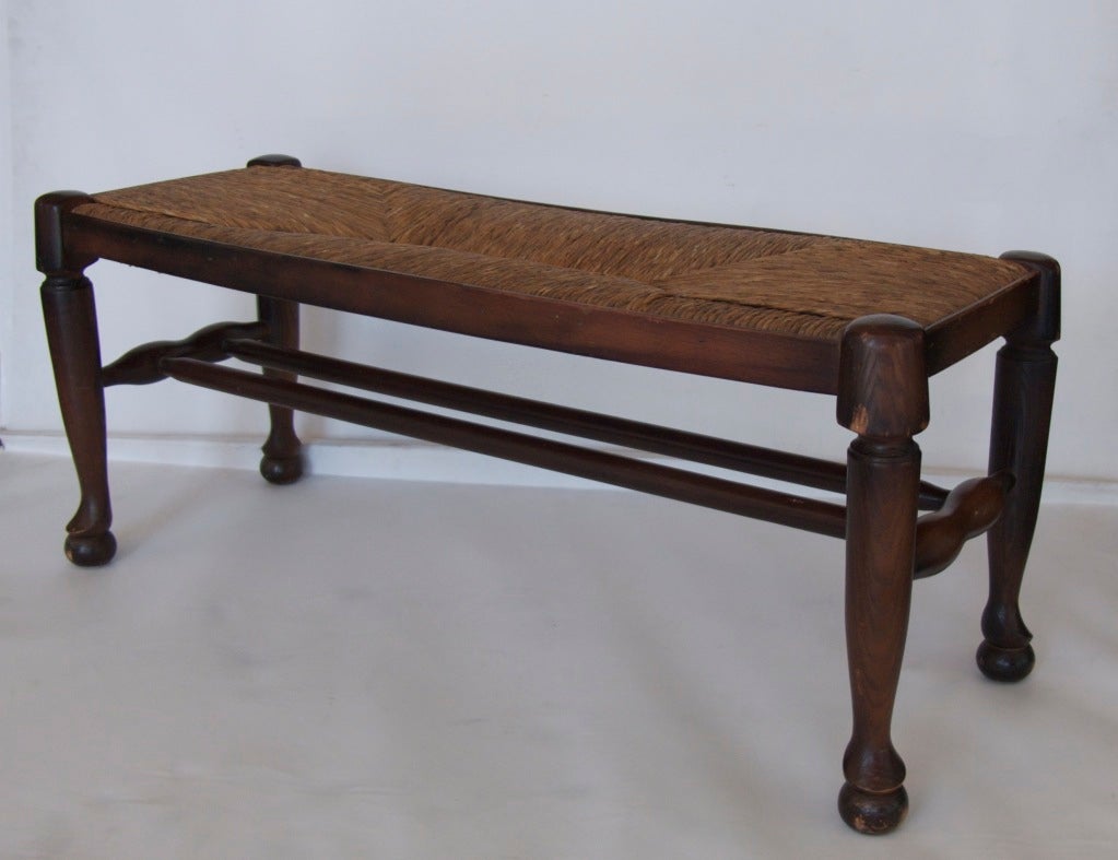 19th Century Antique French Rush Seat Bench