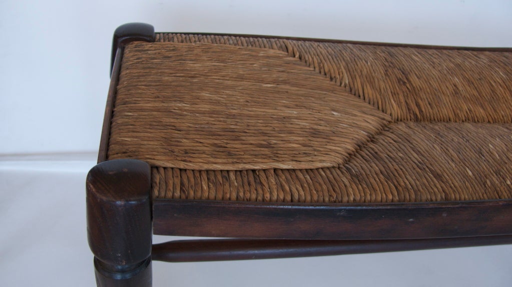 Wood Antique French Rush Seat Bench