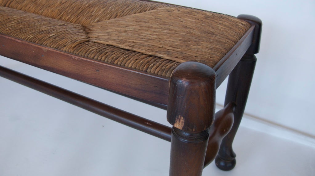 Antique French Rush Seat Bench 3