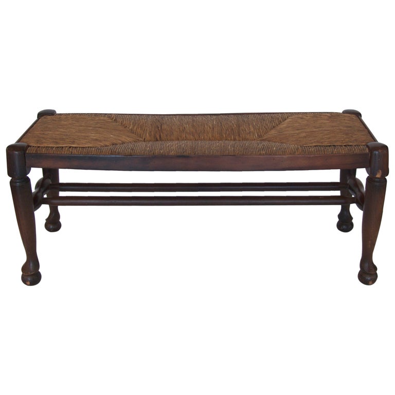 Antique French Rush Seat Bench