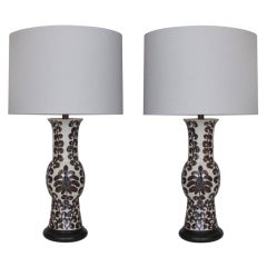 Large Floral Painted Porcelain Lamps