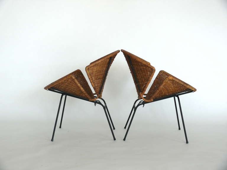 American Wicker and Iron Scoop Chairs by John Salterini