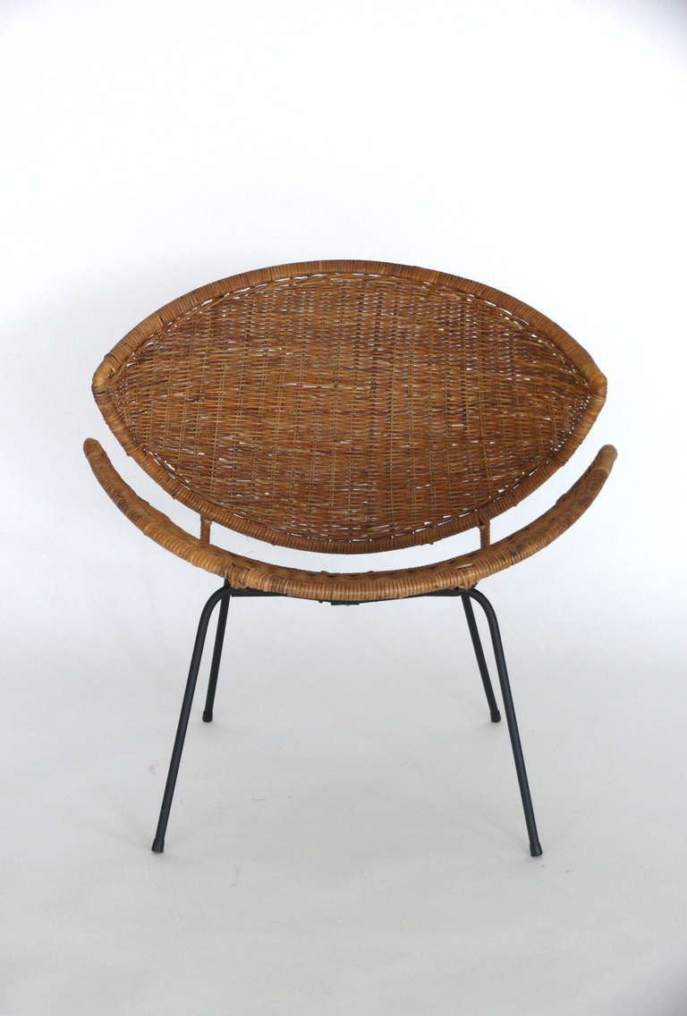 Wicker and Iron Scoop Chairs by John Salterini In Excellent Condition In Beverly Hills, CA