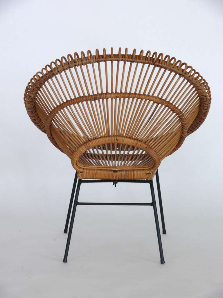 Late 20th Century Rattan Bucket Chairs in the style of Franco Albini