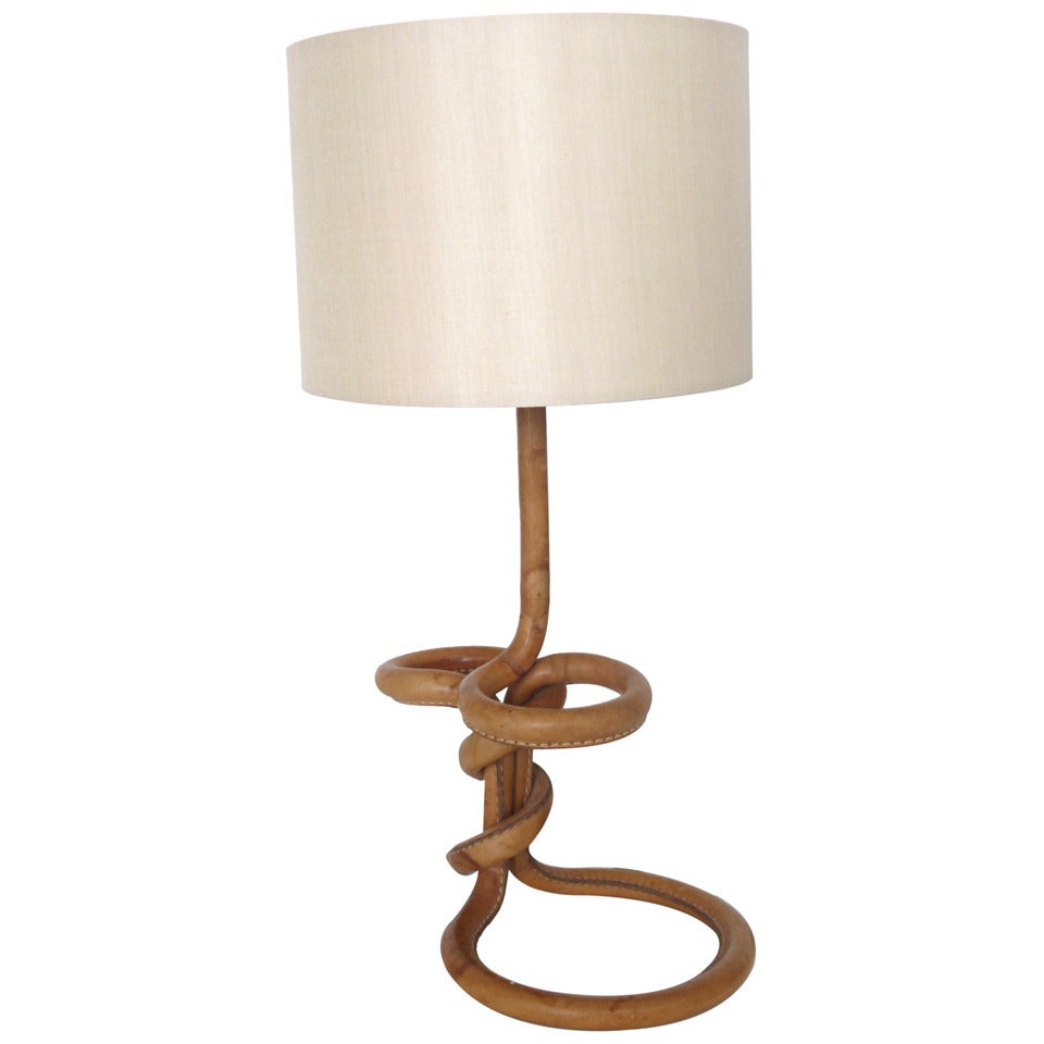 Petite Leather Lamp by Jacques Adnet