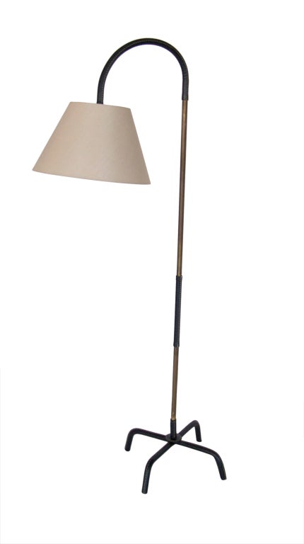 Jacques Adnet Adjustable Brass and Leather Floor Lamp