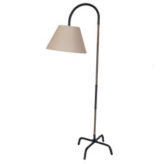 Jacques Adnet Adjustable Brass and Leather Floor Lamp