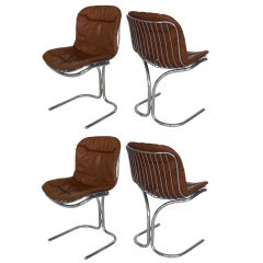 Set of 4 Italian Chrome and Leather Chairs