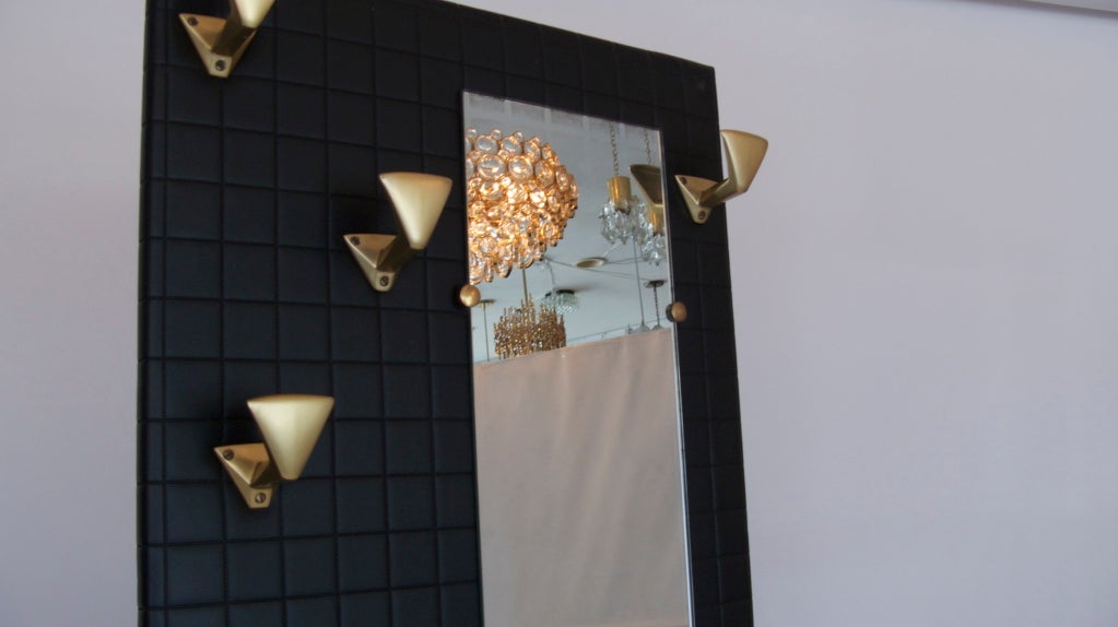 Brass French Wall Coat Rack and Mirror