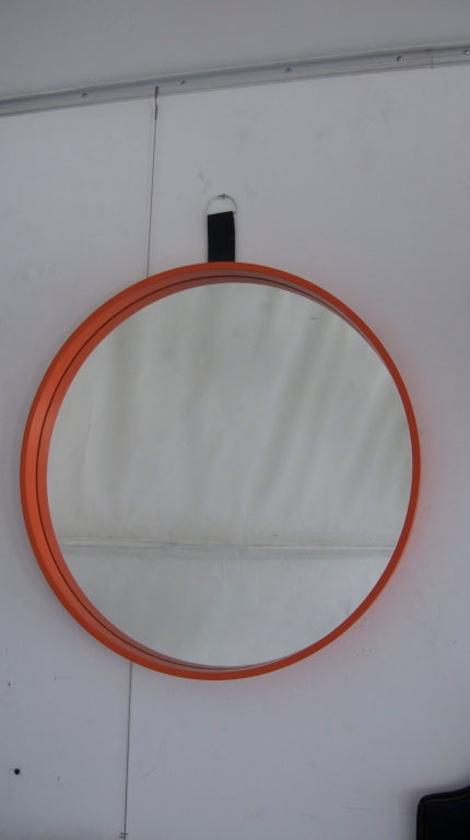 Vintage Orange Mirror with Leather Strap