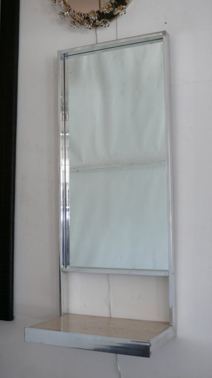 Polished Chrome Wall Mirror with Floating Shelf
