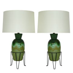 Green Pottery Glazed Table Lamps