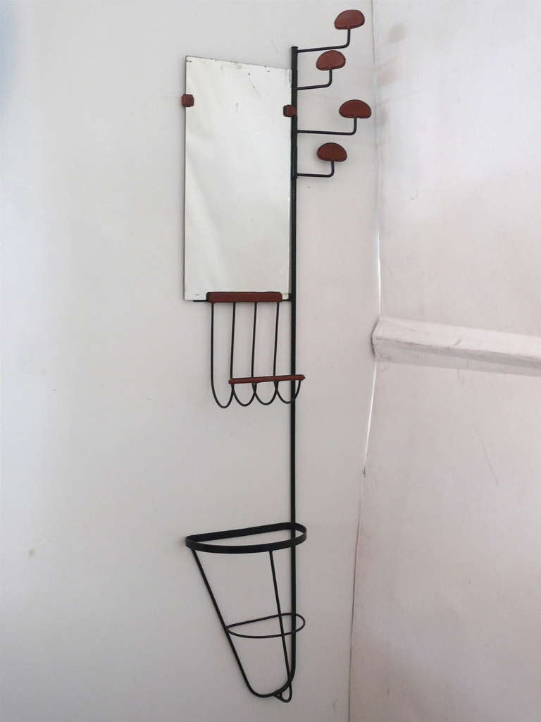 Rare Leather and Iron Wall Rack by Jacques Adnet 5