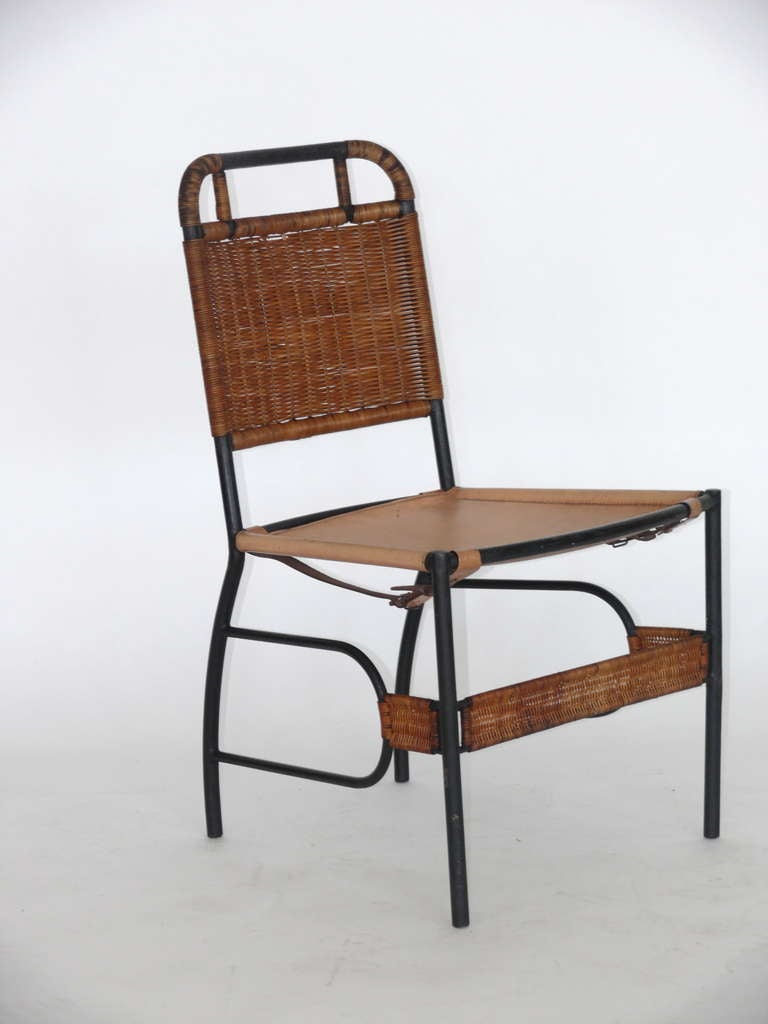 French Leather and Wicker Chairs at 1stDibs