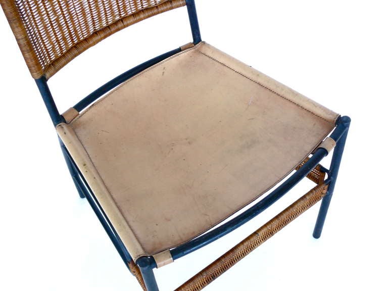 French Leather and Wicker Chairs at 1stdibs