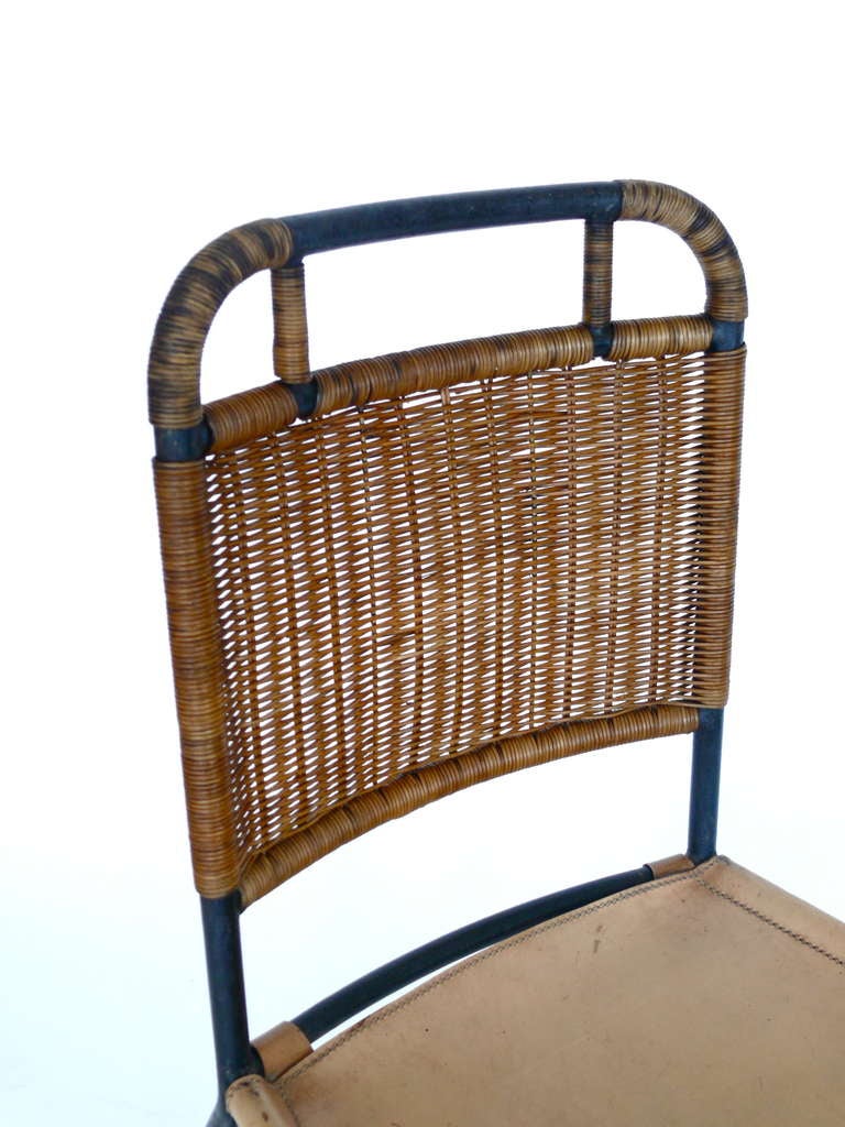 French Leather and Wicker Chairs at 1stdibs