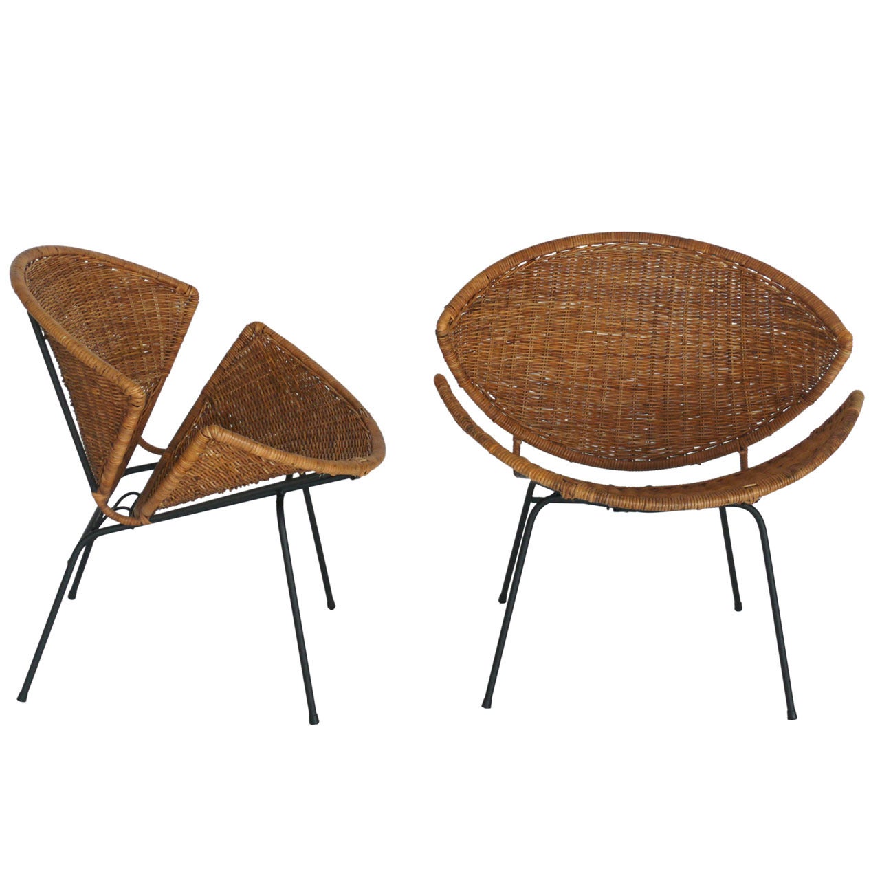 Wicker and Iron Scoop Chairs by John Salterini