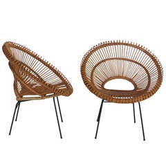 Rattan Bucket Chairs in the style of Franco Albini