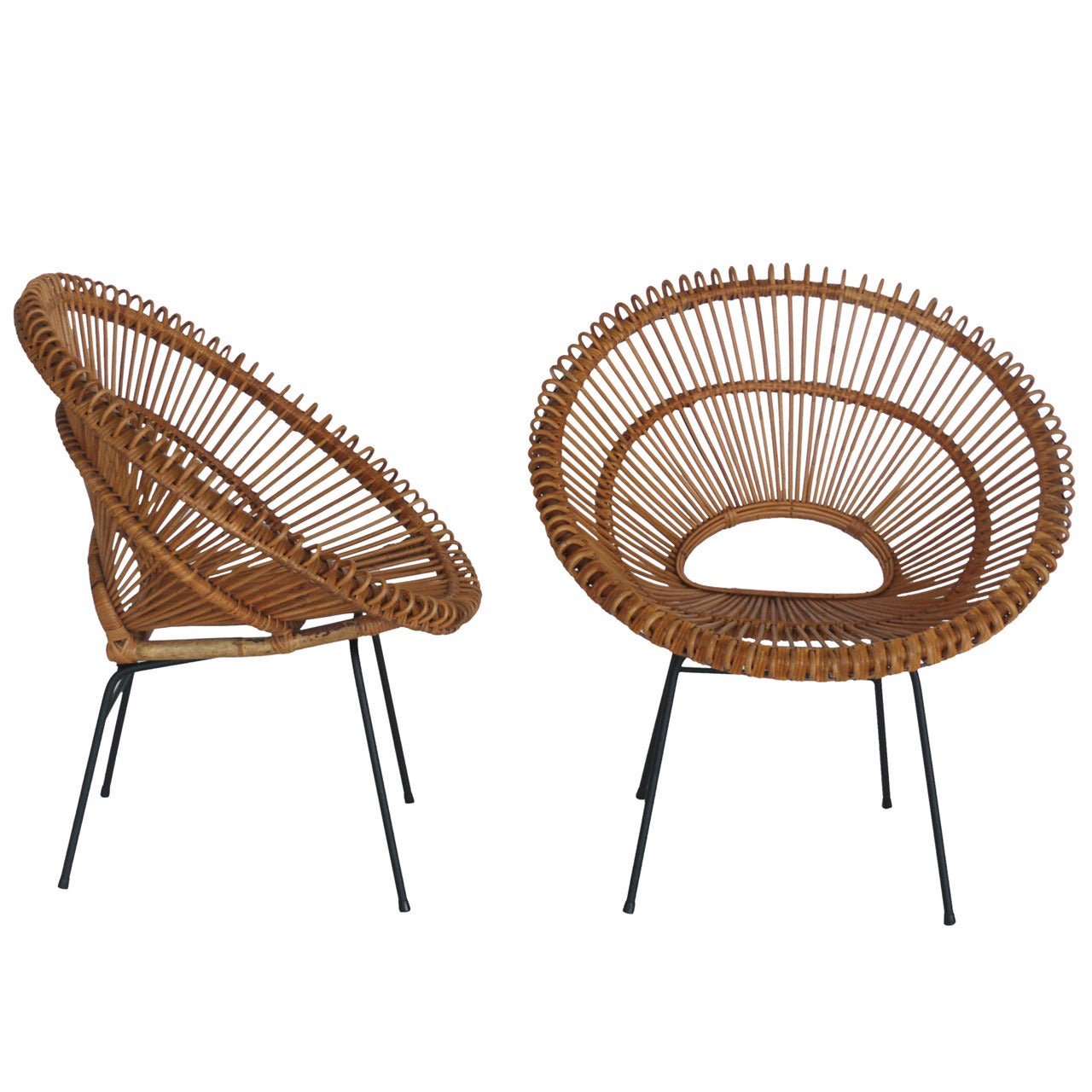 Rattan Bucket Chairs in the style of Franco Albini